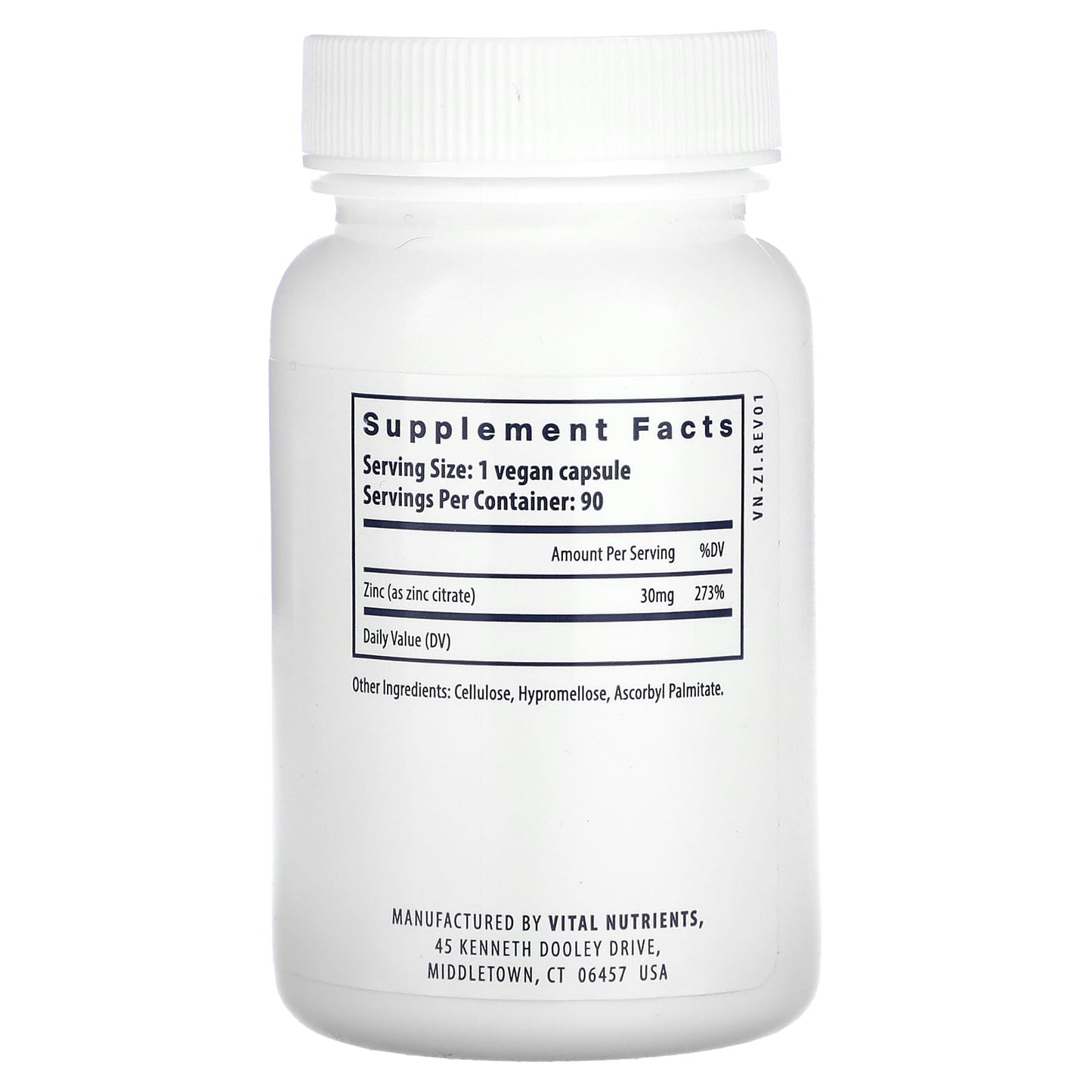 Vital Nutrients, Zinc (Citrate), 30 mg, 90 Vegan Capsules UPC 693465522110 | HiLife Vitamins