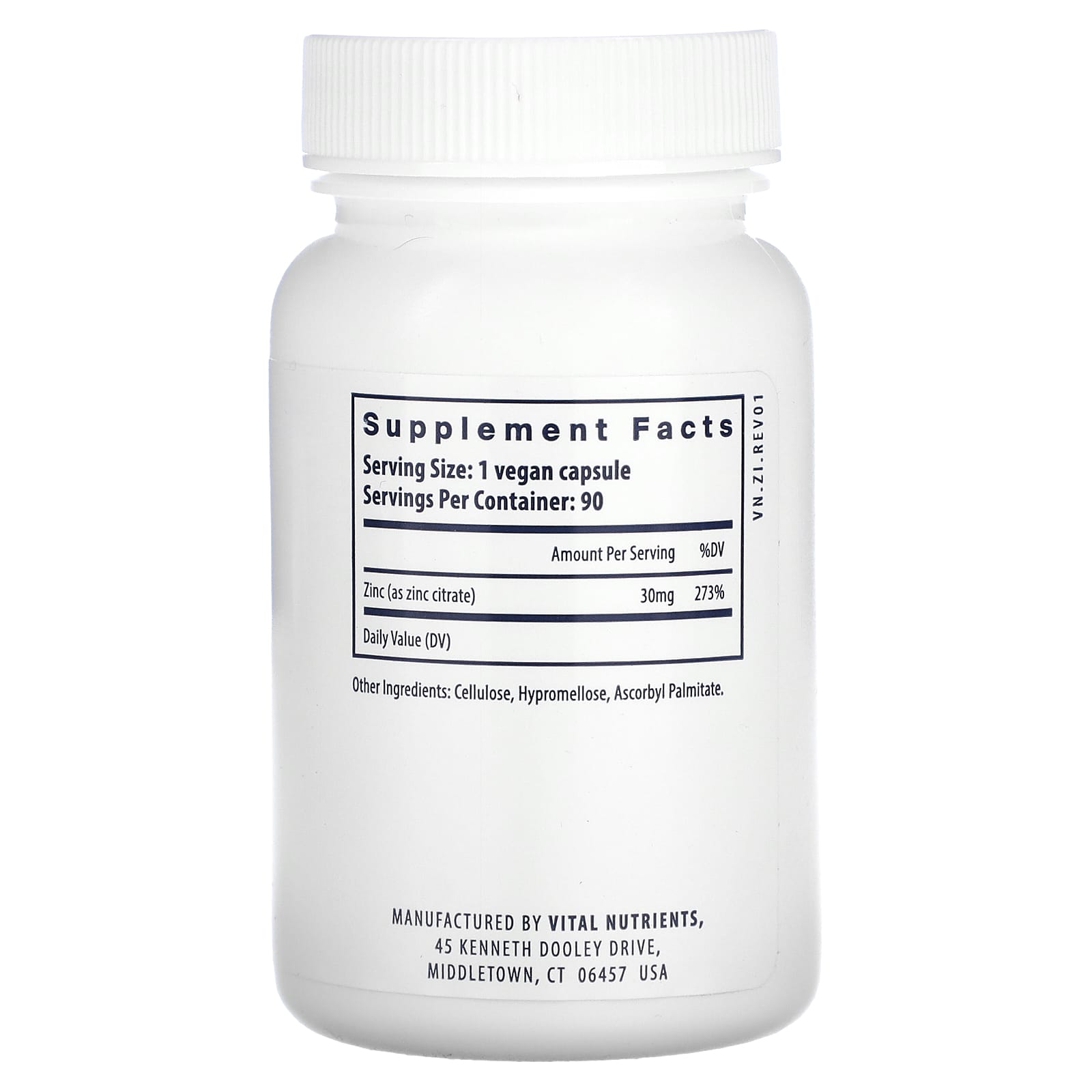 Vital Nutrients, Zinc (Citrate), 30 mg, 90 Vegan Capsules UPC 693465522110 | HiLife Vitamins