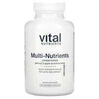 Vital Nutrients, Multi-Nutrients Citrate/Malate (Without Copper & Without Iron), 180 Vegetarian Capsules UPC 693465525111 | HiLife Vitamins