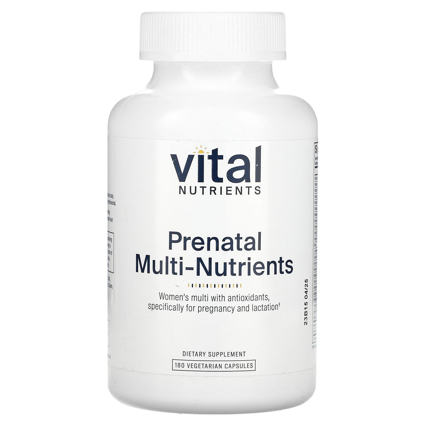 Vital Nutrients, Prenatal Multi-Nutrients, 180 Vegetarian Capsules UPC 693465529119 | HiLife Vitamins