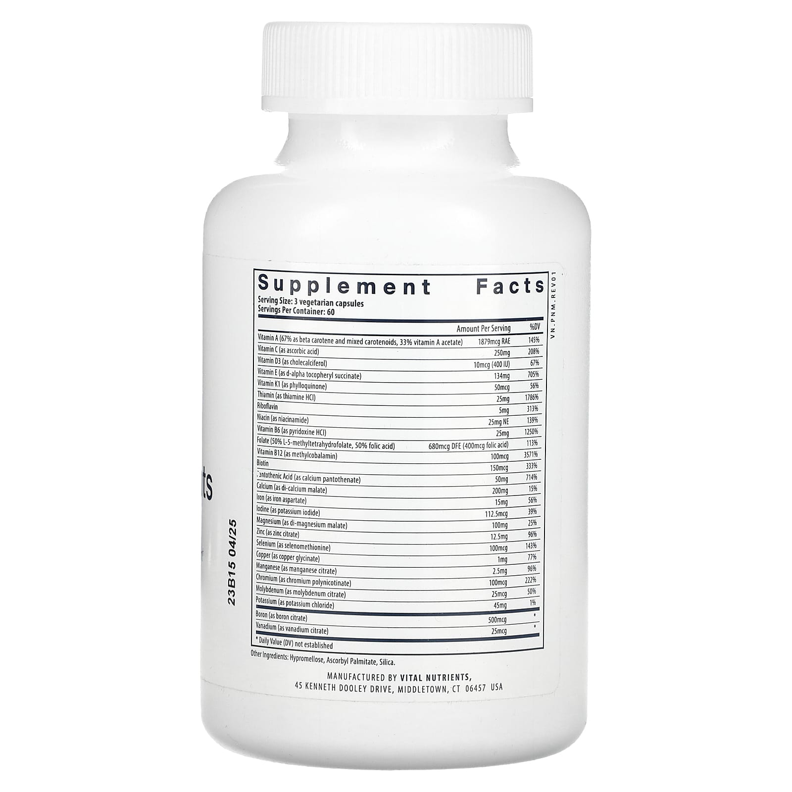 Vital Nutrients, Prenatal Multi-Nutrients, 180 Vegetarian Capsules UPC 693465529119 | HiLife Vitamins