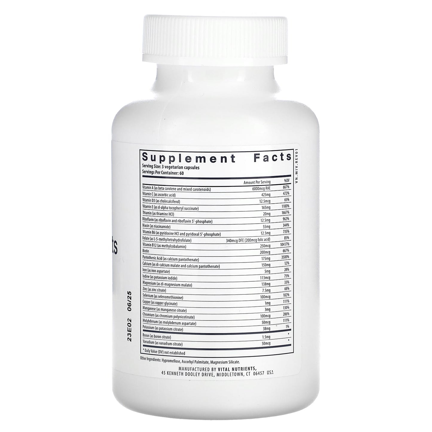 Vital Nutrients, Multi-Nutrients (with Copper & Iron), 180 Vegetarian Capsules UPC 693465530115 | HiLife Vitamins