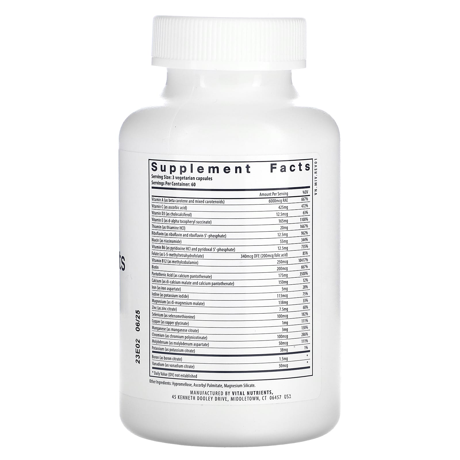 Vital Nutrients, Multi-Nutrients (with Copper & Iron), 180 Vegetarian Capsules UPC 693465530115 | HiLife Vitamins