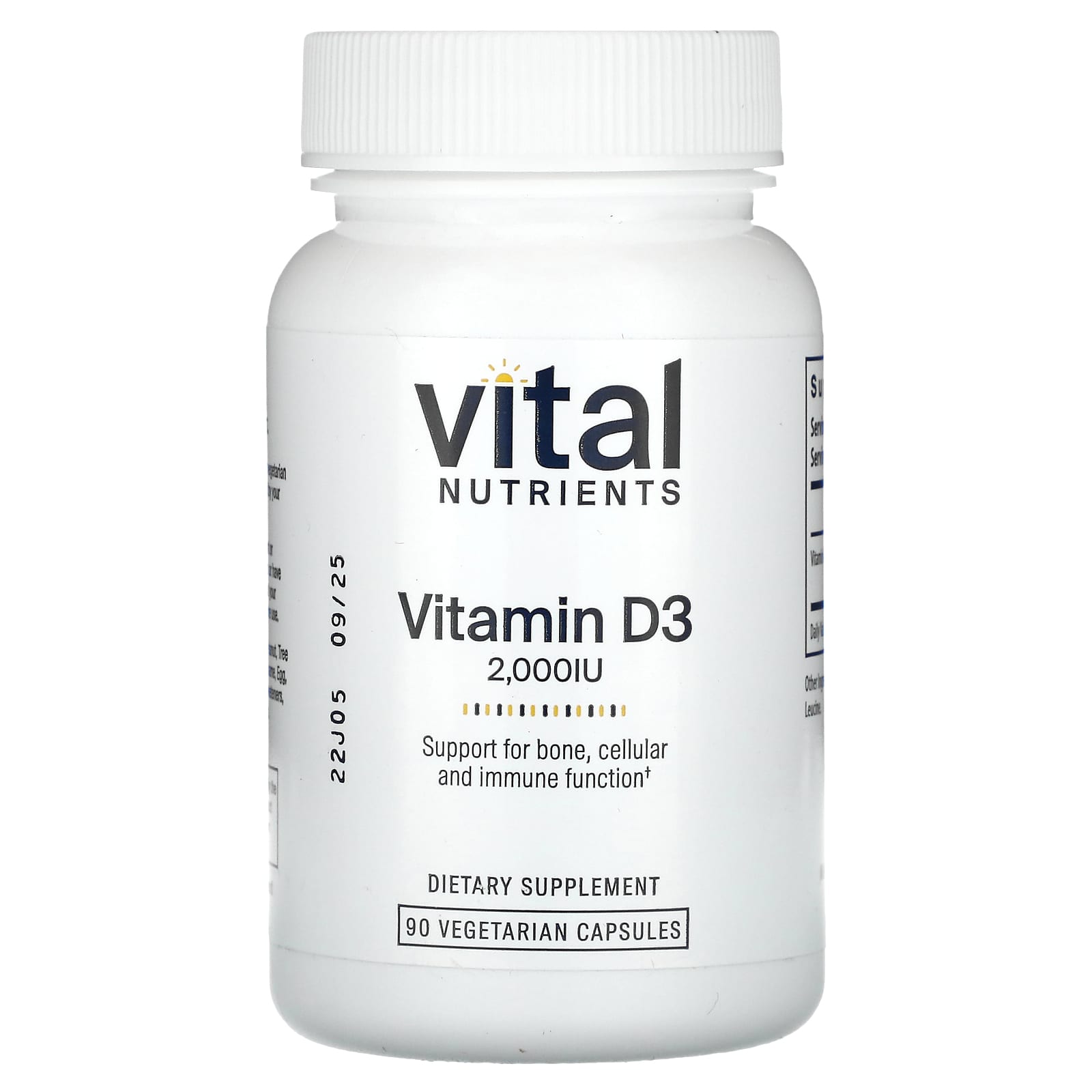 Vital Nutrients, Vitamin D3, 2,000 IU, 90 Vegetarian Capsules UPC 693465537114 | HiLife Vitamins
