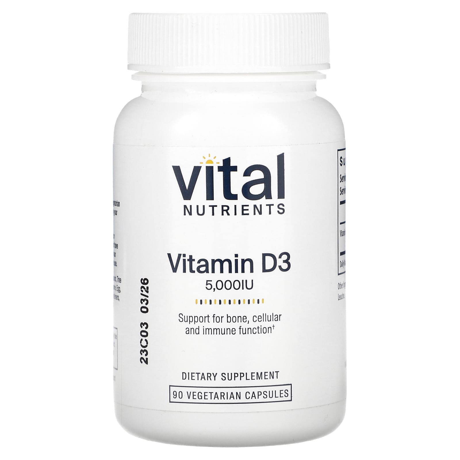 Vital Nutrients, Vitamin D3, 5,000 IU, 90 Vegetarian Capsules UPC 693465539118 | HiLife Vitamins