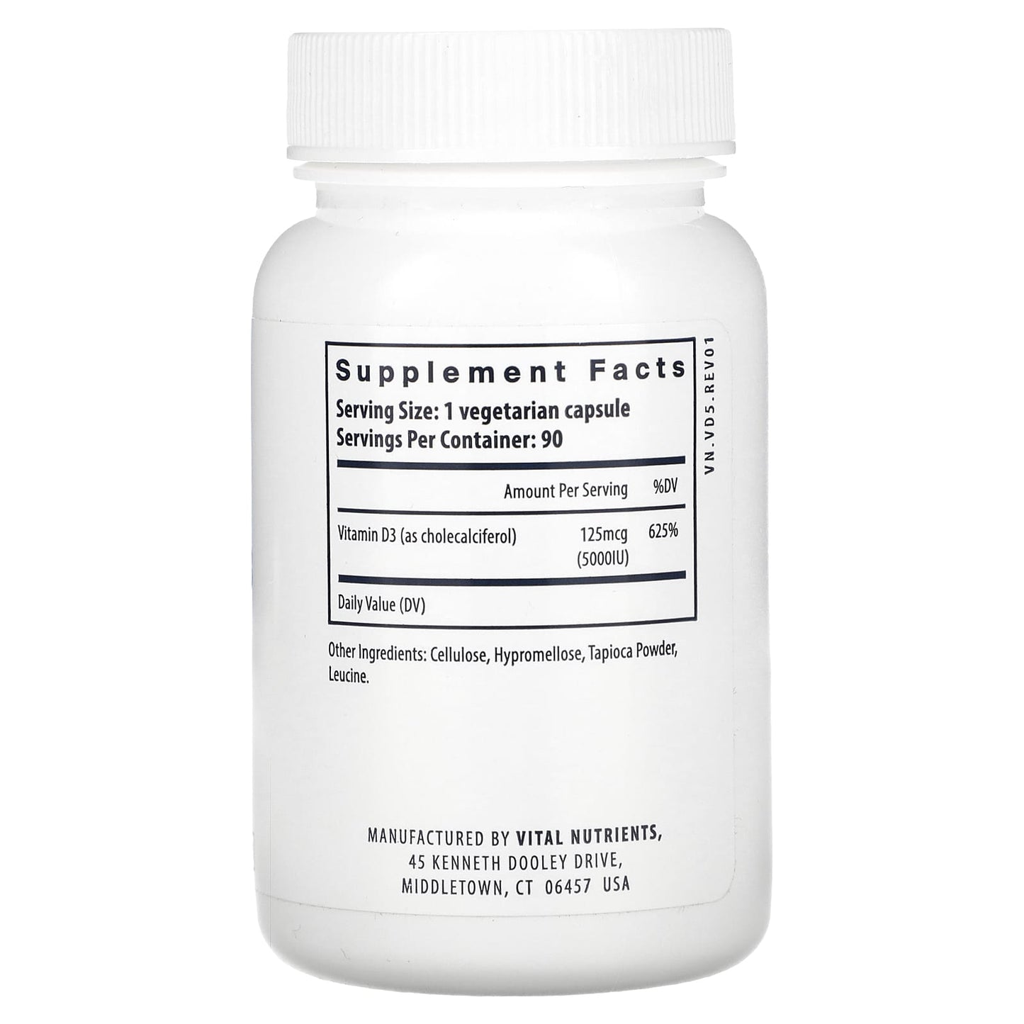 Vital Nutrients, Vitamin D3, 5,000 IU, 90 Vegetarian Capsules UPC 693465539118 | HiLife Vitamins