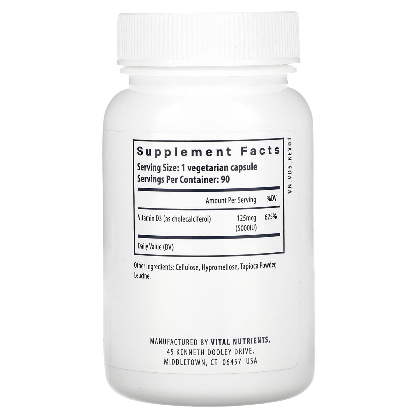 Vital Nutrients, Vitamin D3, 5,000 IU, 90 Vegetarian Capsules UPC 693465539118 | HiLife Vitamins