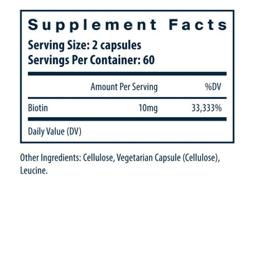 Vital Nutrients, Biotin 10mg, 120 Vegan Capsules UPC 693465551110 | Hilife Vitamins