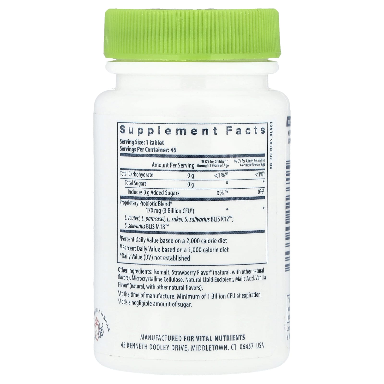 Vital Nutrients, Hyperbiotics®, Pro-Kids® ENT Probiotic, Strawberry Vanilla, 45 Vegan Chewable - 9506000113715