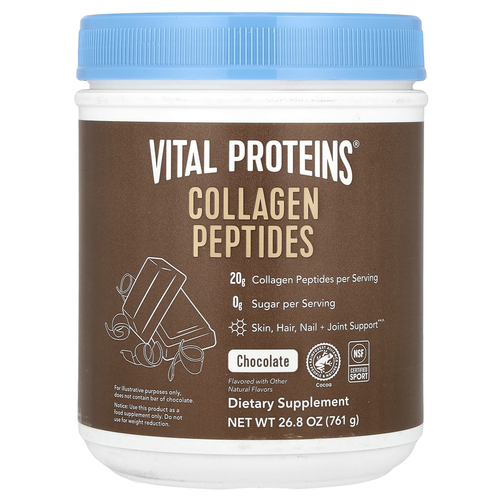 Vital Proteins, Collagen Peptides, Chocolate, 26.8 oz (761 g) UPC 850026494471 | HiLife Vitamins
