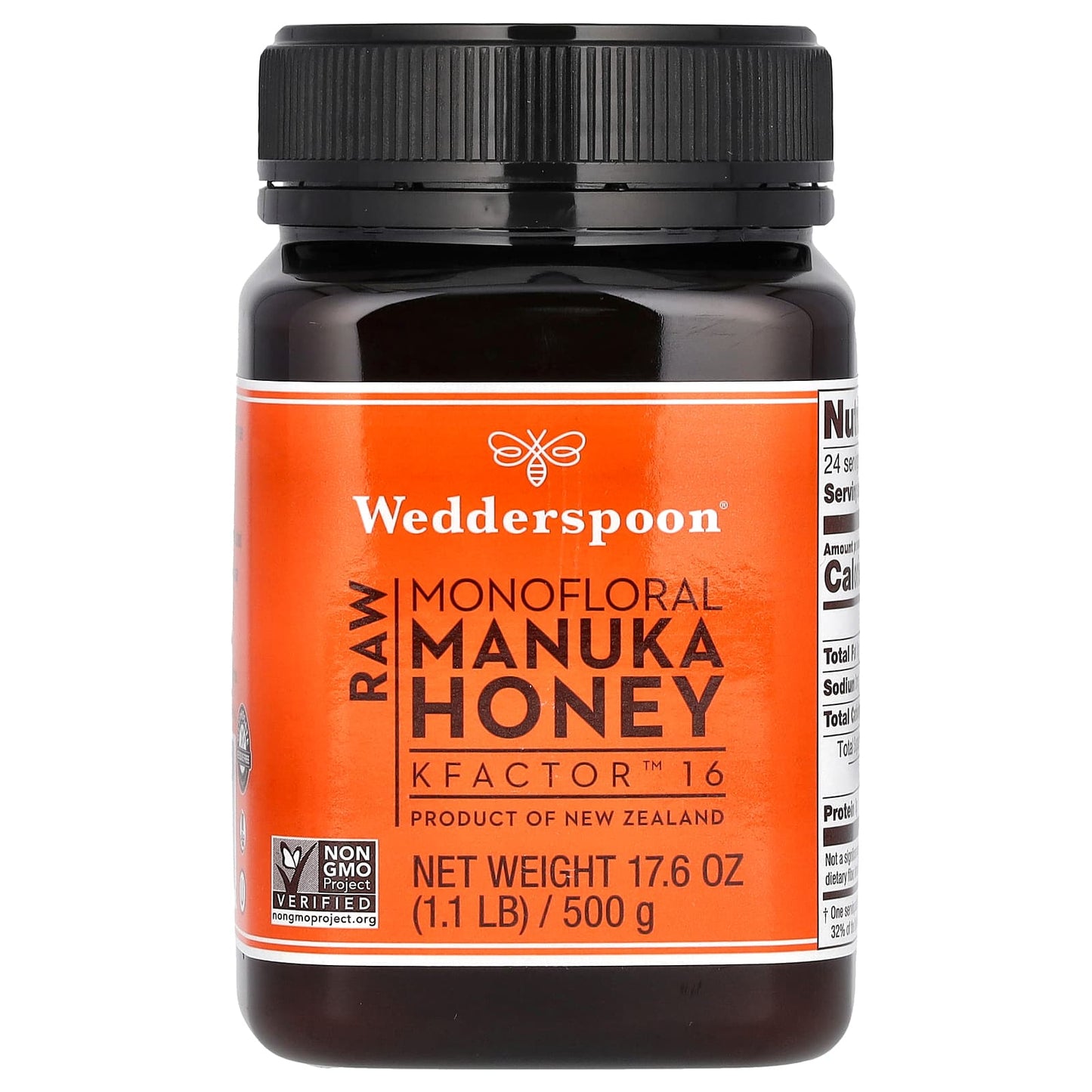 WEDDERSPOON, Raw Monofloral Manuka Honey KFactor 16 500g, 17.6 Oz UPC 814422020023 | Hilife Vitamins