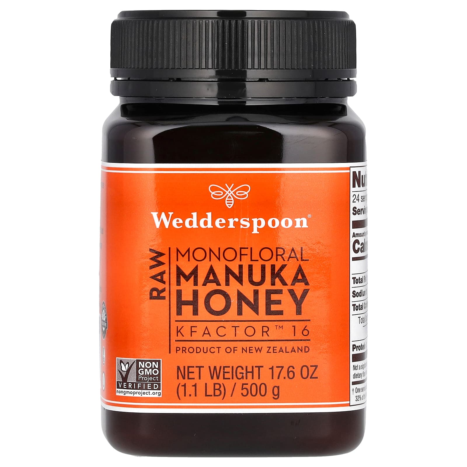 WEDDERSPOON, Raw Monofloral Manuka Honey KFactor 16 500g, 17.6 Oz UPC 814422020023 | Hilife Vitamins