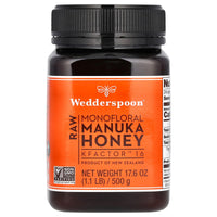 WEDDERSPOON, Raw Monofloral Manuka Honey KFactor 16 500g, 17.6 Oz UPC 814422020023 | Hilife Vitamins