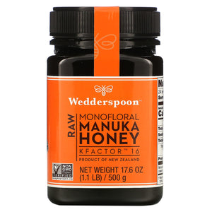 WEDDERSPOON, Raw Monofloral Manuka Honey KFactor 16 500g, 17.6 Oz - 814422020023 | Hilife Vitamins