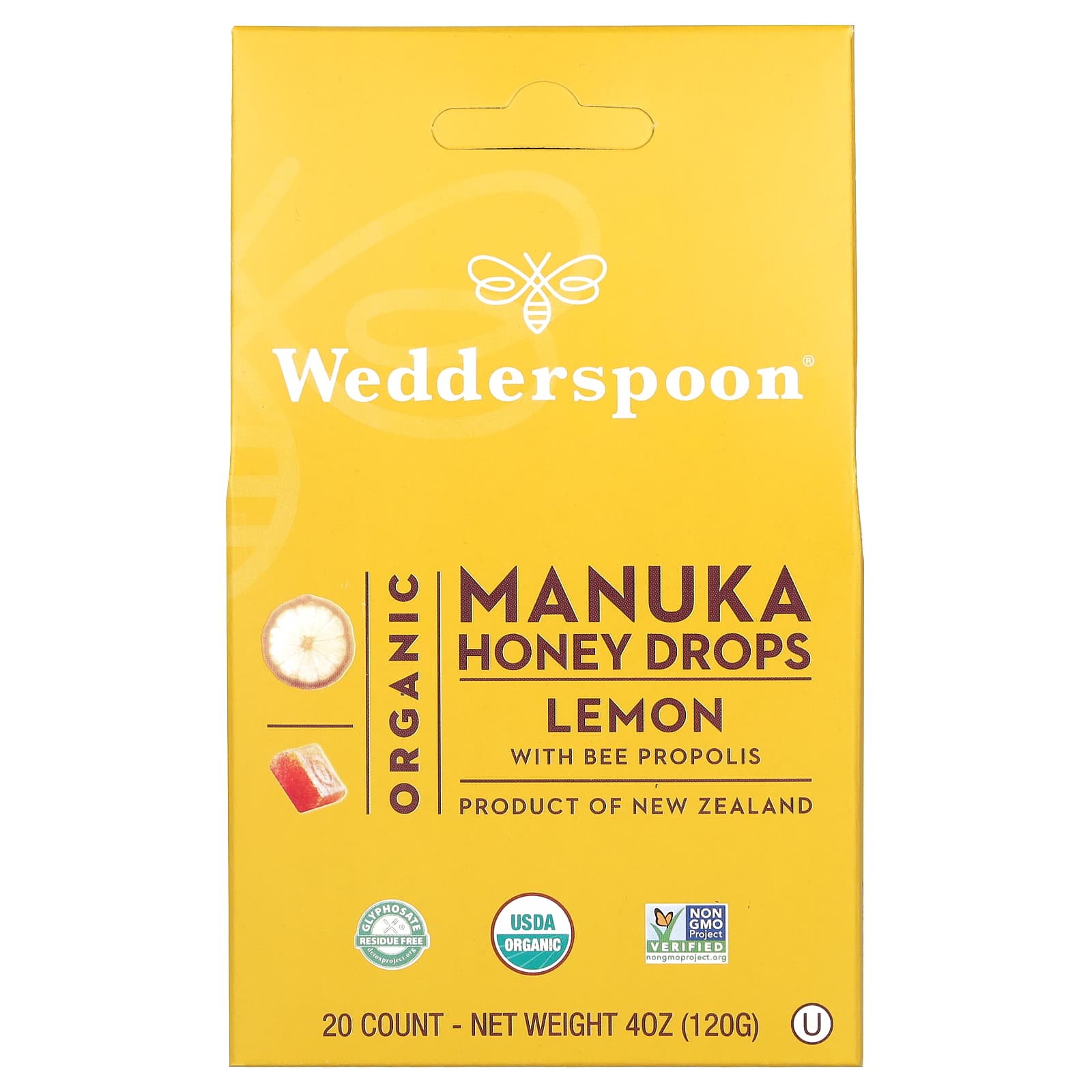 Wedderspoon, Organic Manuka Honey Drops Lemon, 4 Oz - 814422020375 | Hilife Vitamins