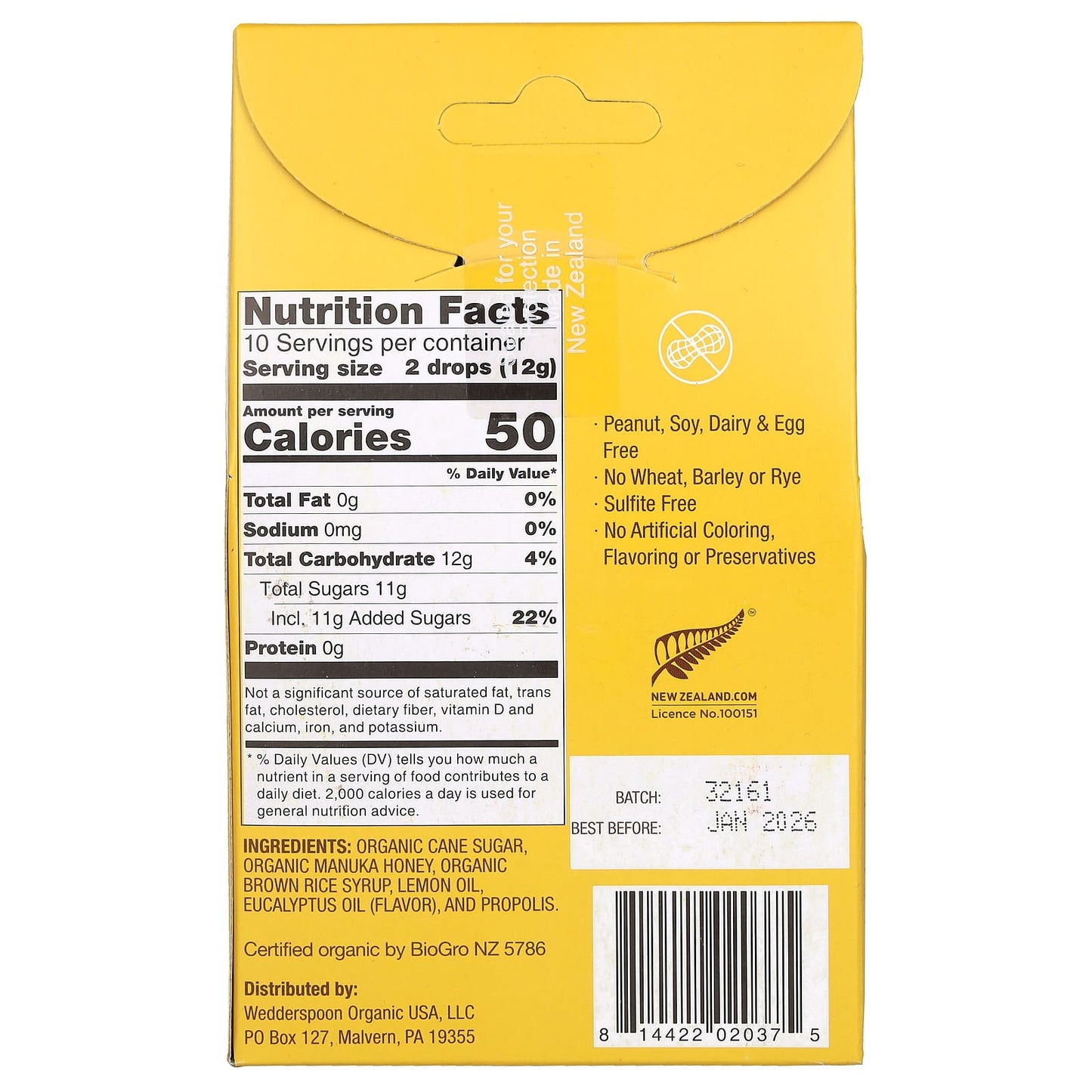 Wedderspoon, Organic Manuka Honey Drops Lemon, 4 Oz UPC 814422020375 | Hilife Vitamins