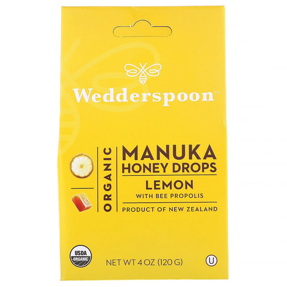 Wedderspoon, Organic Manuka Honey Drops Lemon, 4 Oz - 814422020375 | Hilife Vitamins