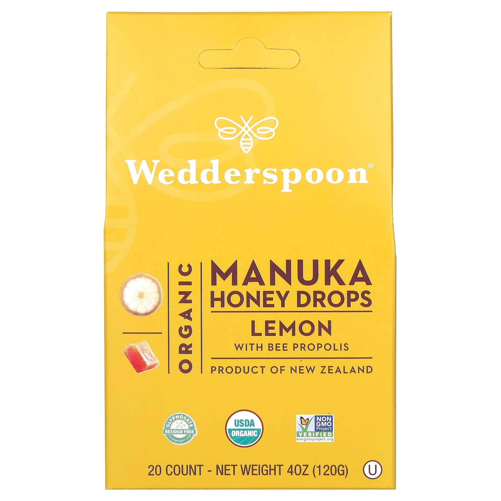 Wedderspoon, Organic Manuka Honey Drops Lemon, 4 Oz UPC 814422020375 | Hilife Vitamins