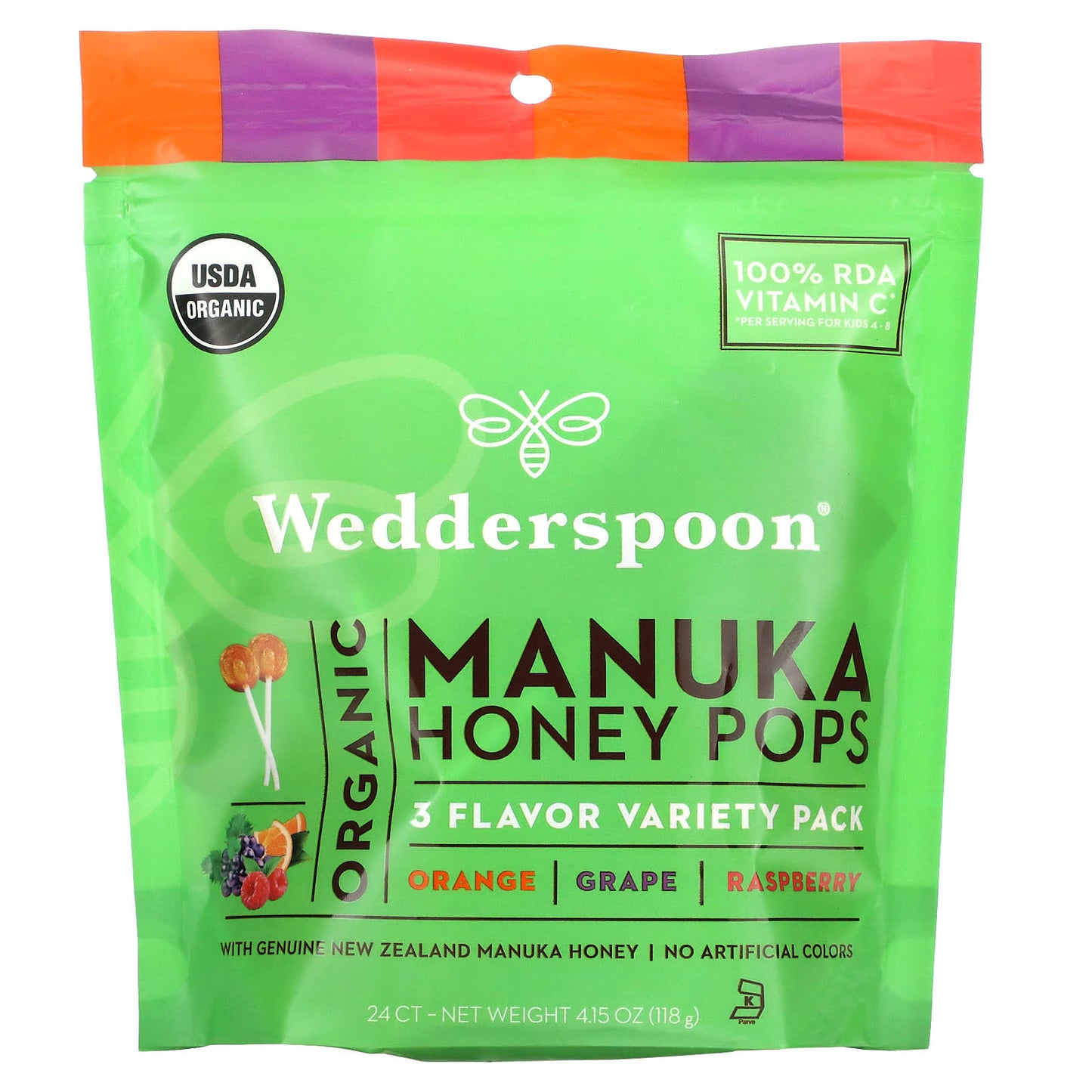 Wedderspoon, Organic Manuka Honey Variety Pak Lollipops, 24 lollipops UPC 814422022423 | Hilife Vitamins