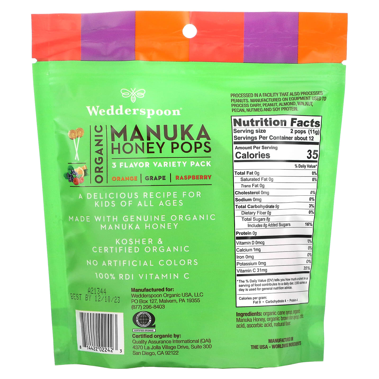 Wedderspoon, Organic Manuka Honey Variety Pak Lollipops, 24 lollipops UPC 814422022423 | Hilife Vitamins