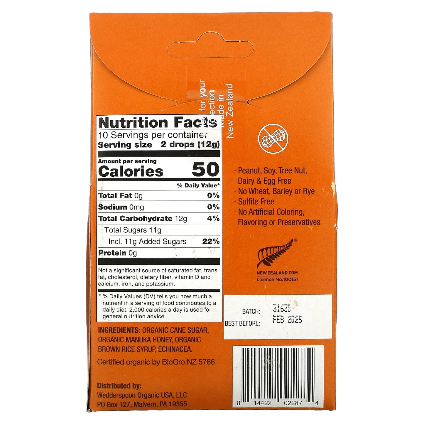 Wedderspoon, Organic Manuka Honey Drops, 4 Oz UPC 814422022874 | Hilife Vitamins