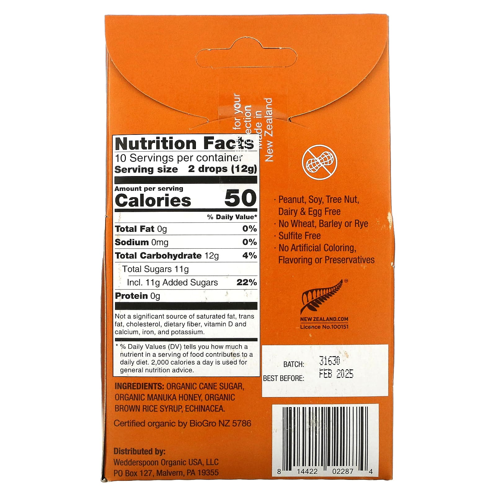Wedderspoon, Organic Manuka Honey Drops, 4 Oz UPC 814422022874 | Hilife Vitamins