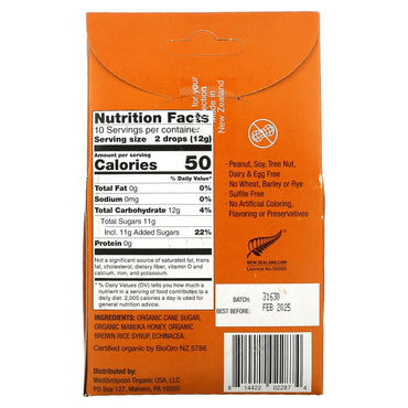Wedderspoon, Organic Manuka Honey Drops, 4 Oz UPC 814422022874 | Hilife Vitamins