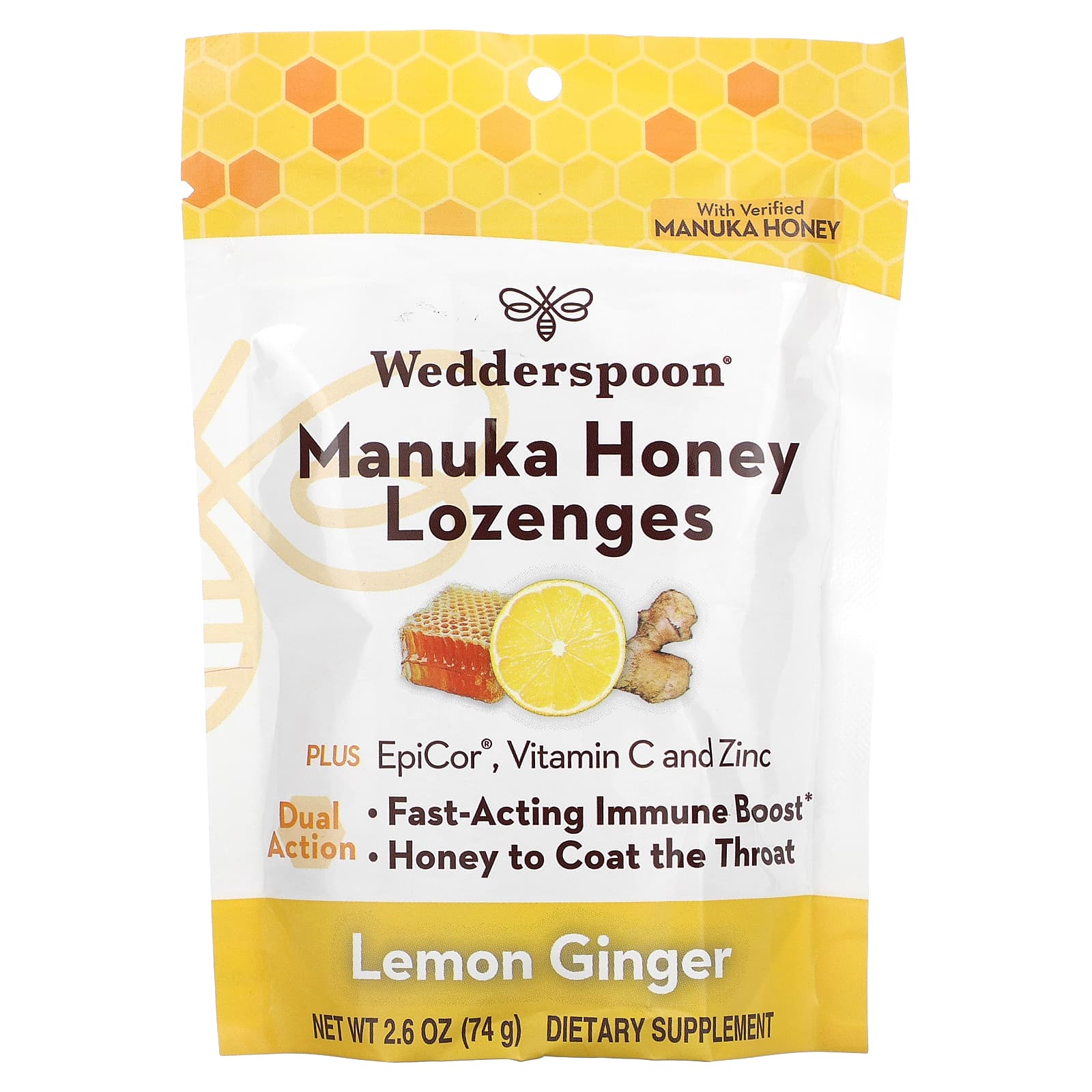 WEDDERSPOON, Manuka Honey Immunity Lozenge Lemon Ginger, 2.6 OUNCE UPC 814422023833 | Hilife Vitamins
