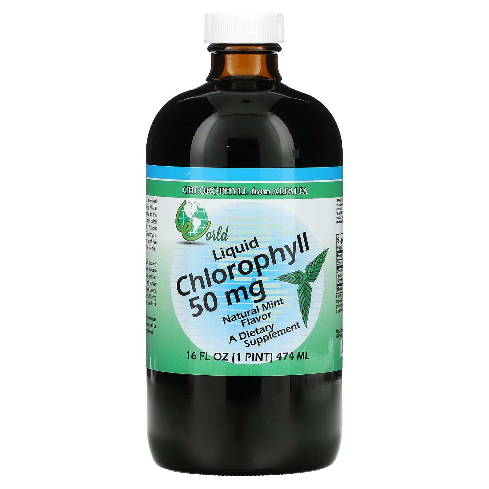 World Organics, Chlorophyll 50mg W/ Mint Liquid, 16 Oz UPC 726899590230 | Hilife Vitamins