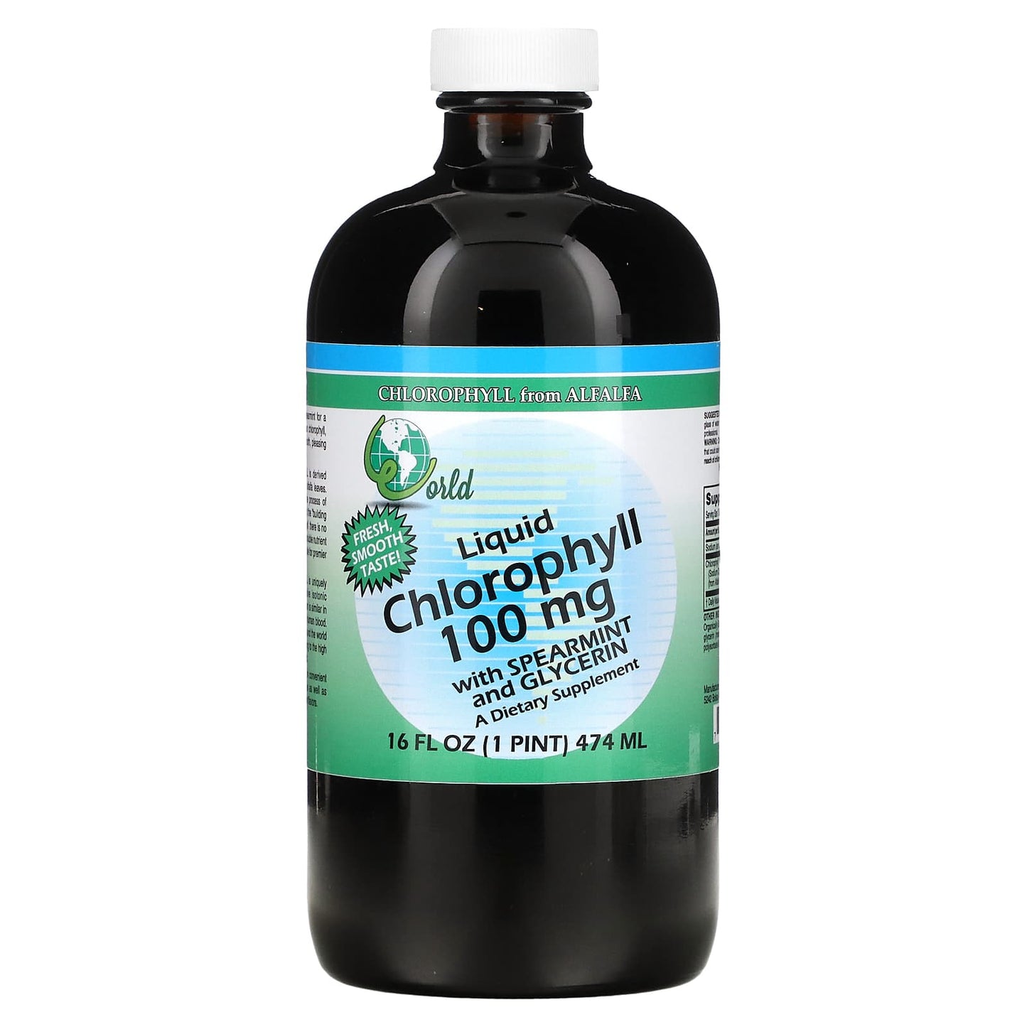 World Organics, Liquid Chlorophyll with Spearmint and Glycerin, 100 mg, 16 Oz UPC 726899590834 | Hilife Vitamins