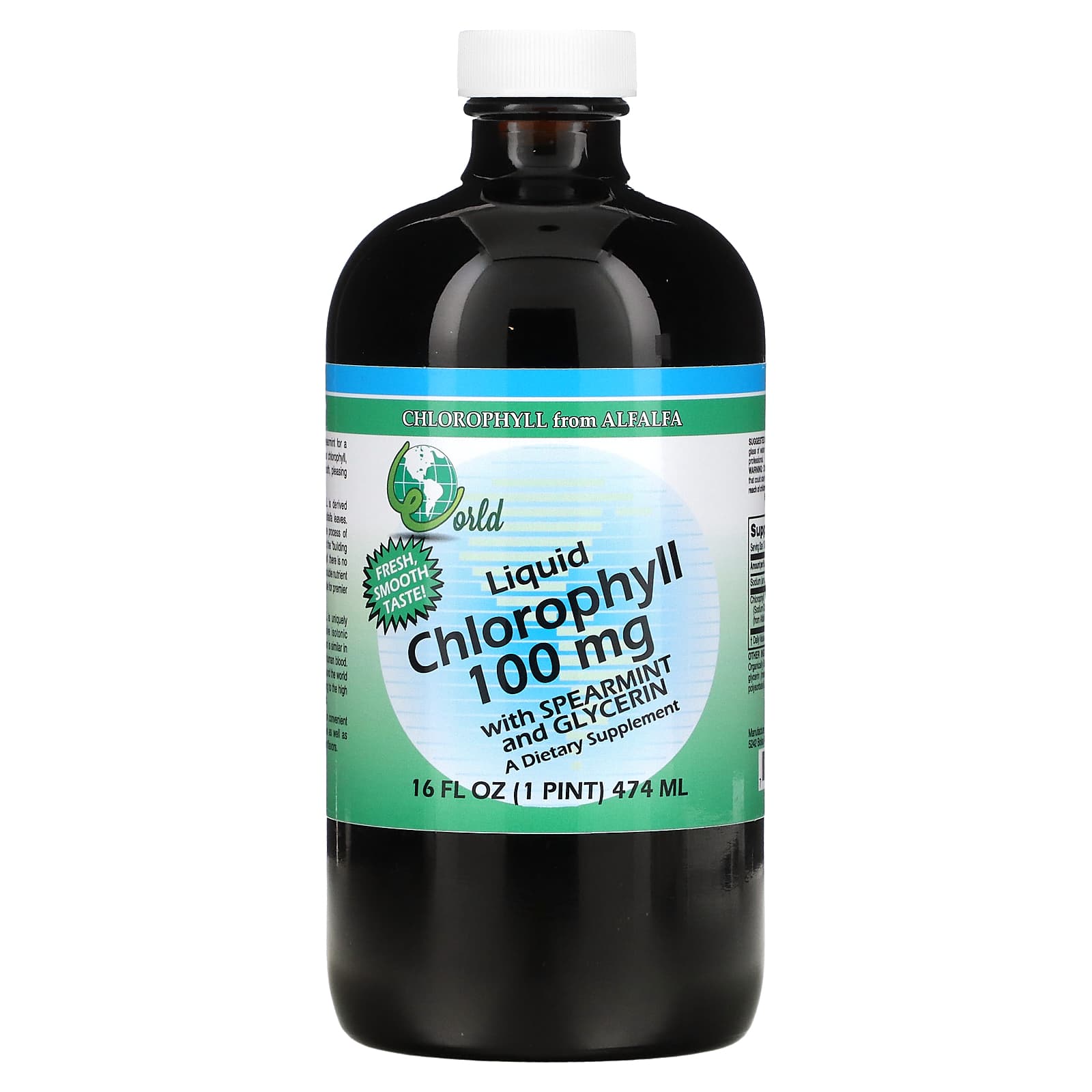 World Organics, Liquid Chlorophyll with Spearmint and Glycerin, 100 mg, 16 Oz UPC 726899590834 | Hilife Vitamins