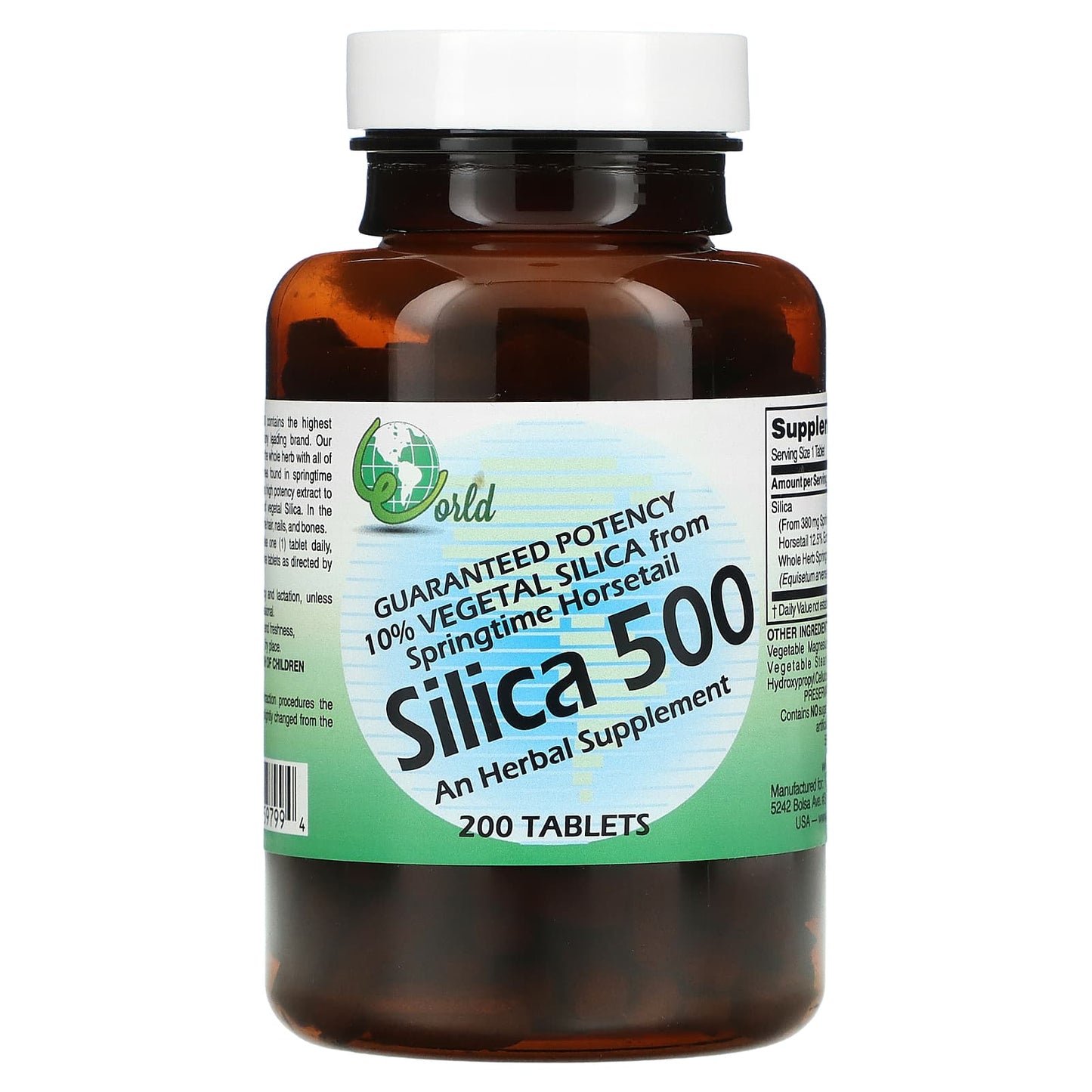 World Organics, Silica 500, 200 Tablets UPC 726899597994 | Hilife Vitamins