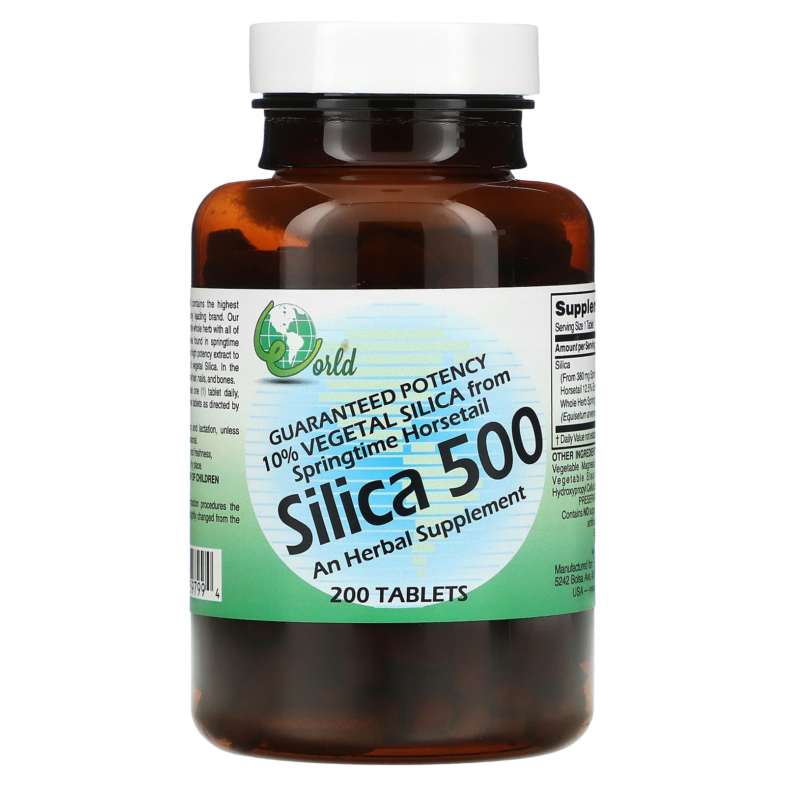 World Organics, Silica 500, 200 Tablets UPC 726899597994 | Hilife Vitamins