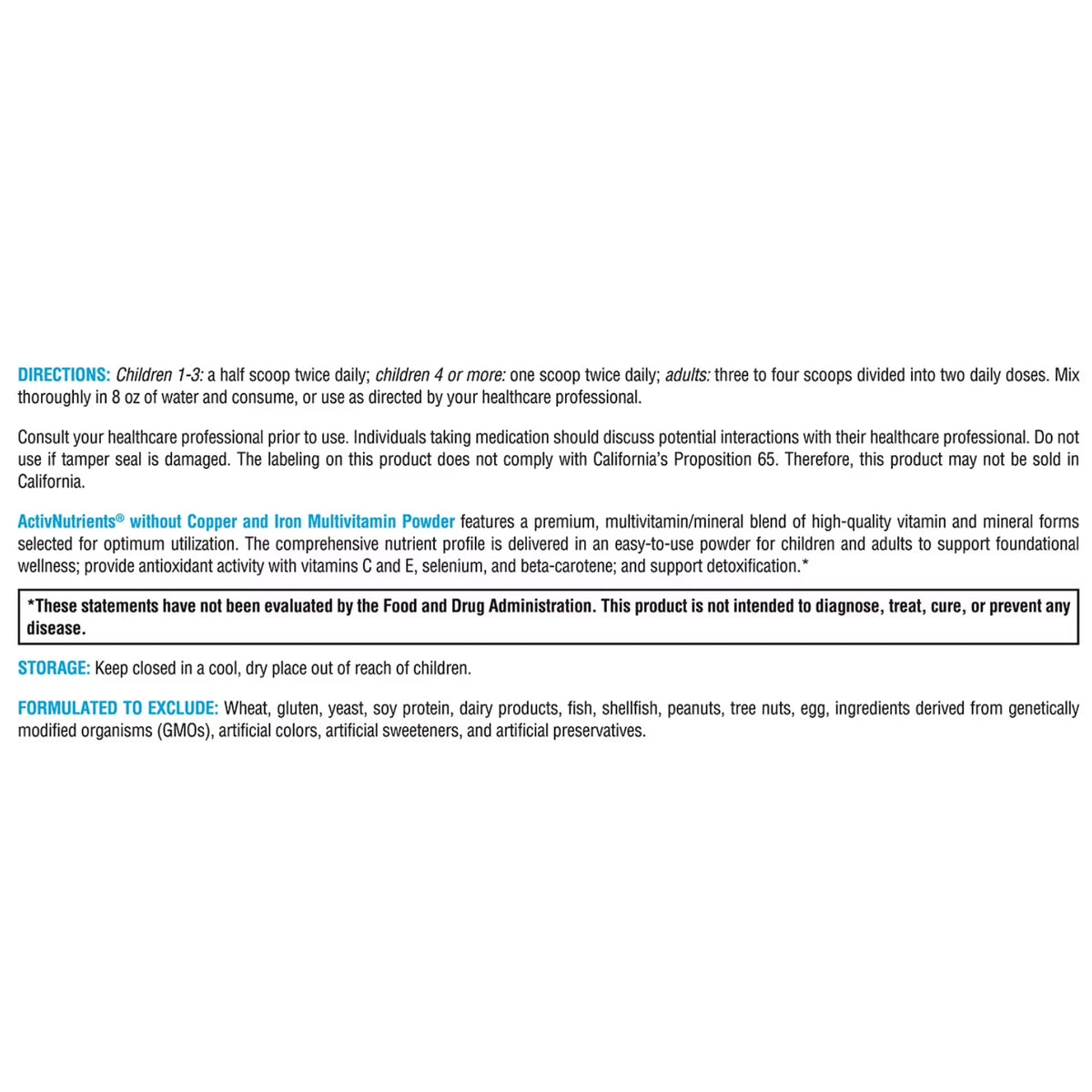 Xymogen, ActivNutrients® without Copper & Iron Multivitamin Powder, Fruit Punch, 60 Servings Powder UPC 871149004033