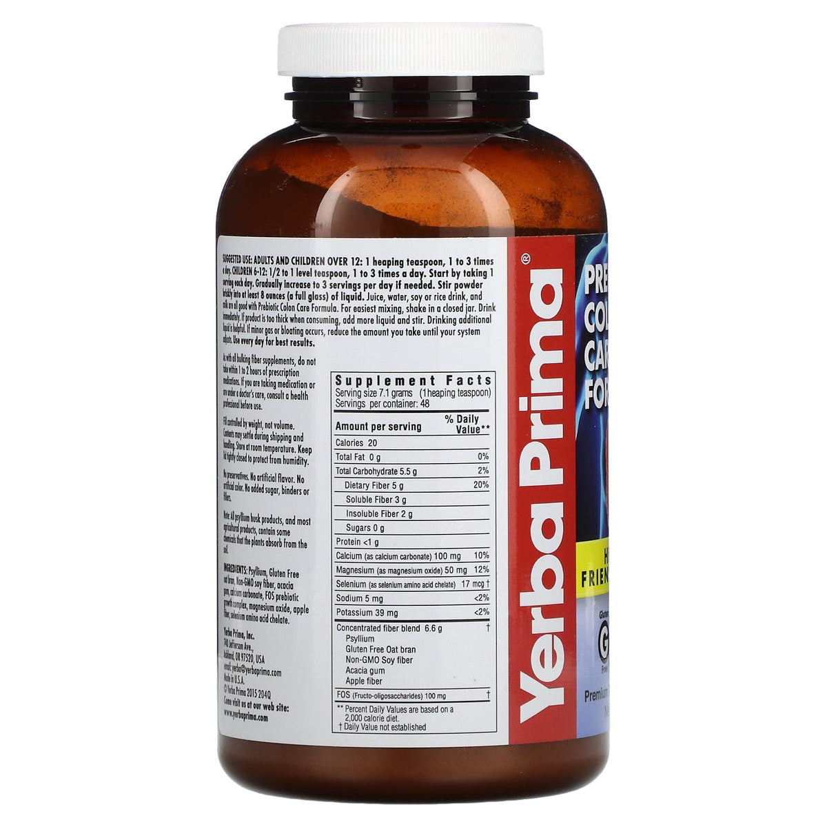 Yerba Prima, Prebiotic Colon Care Formula Powder, 12 Oz UPC 046352002040 | Hilife Vitamins