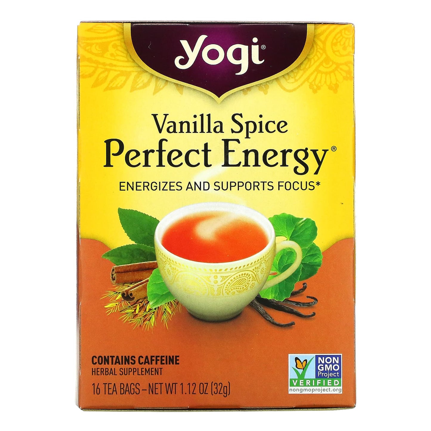 Yogi Tea Company, Perfect Energy, Vanilla Spice, 16 Tea Bags, 1.12 oz (32 g) UPC 076950203280 | Hilife Vitamins