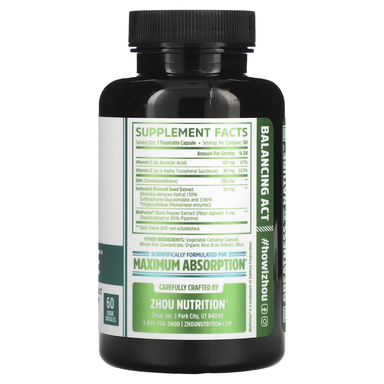 Zhou Nutrition, DIM Active, Hormonal Balance Complex, 60 Veggie Capsules UPC 859805006072 | HiLife Vitamins