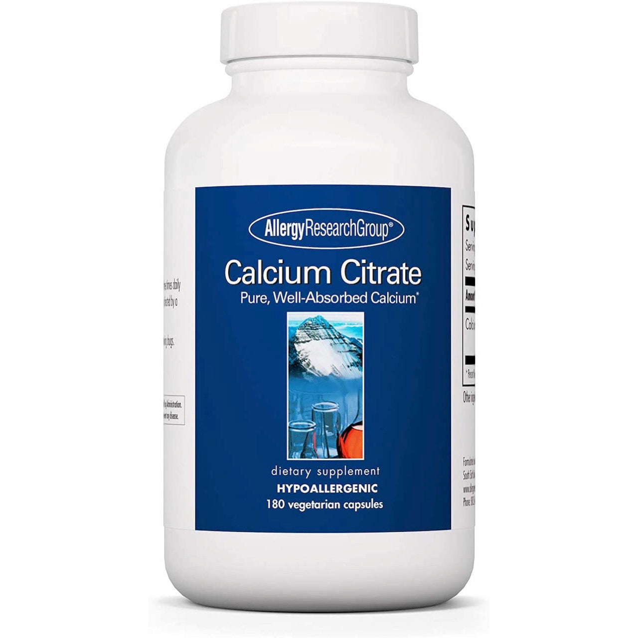 Allergy Research Group, Calcium Citrate Pure, Well-Absorbed Calcium, 180 Vegetarian Capsules UPC 713947702301 | HiLife Vitamins