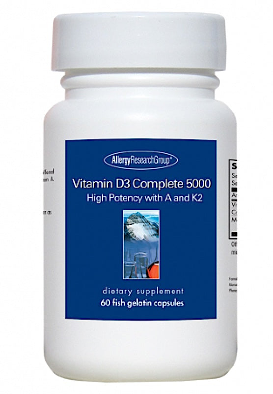 Allergy Research Group, Vitamin D3 Complete 5000 High Potency with A and K2, 60 Fish Gelatin Capsules - 713947772601