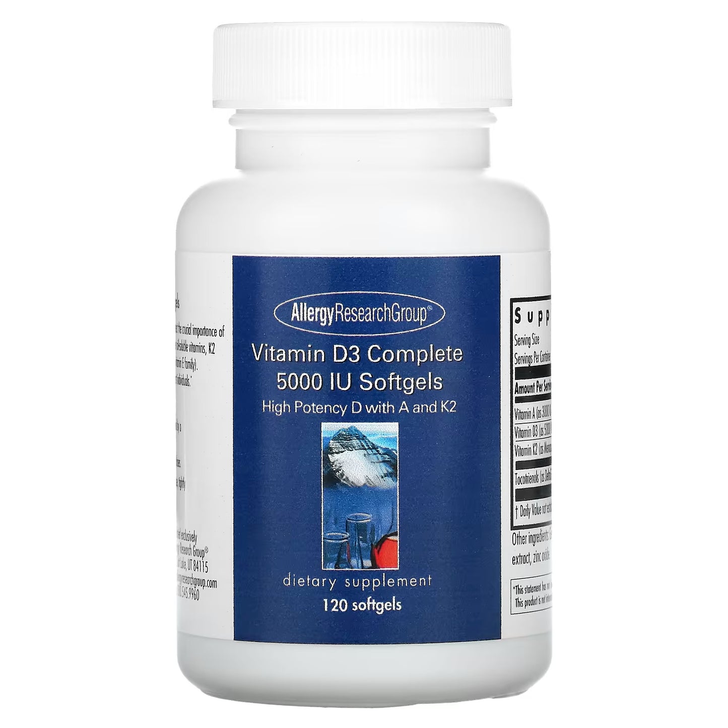 Allergy Research Group, Vitamin D3 Complete, 5,000 IU, 120 Softgels UPC 713947776609 | HiLife Vitamins