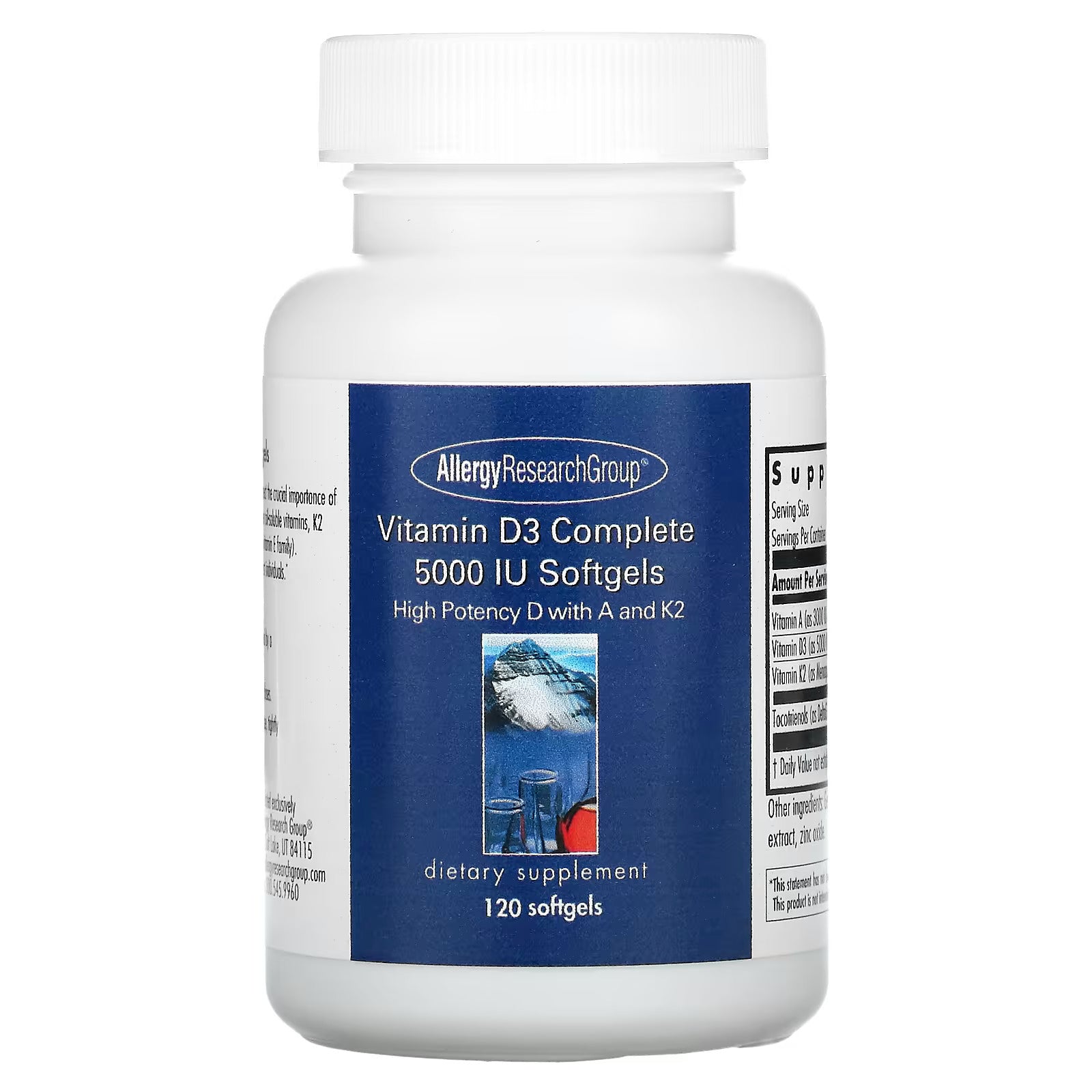 Allergy Research Group, Vitamin D3 Complete, 5,000 IU, 120 Softgels UPC 713947776609 | HiLife Vitamins