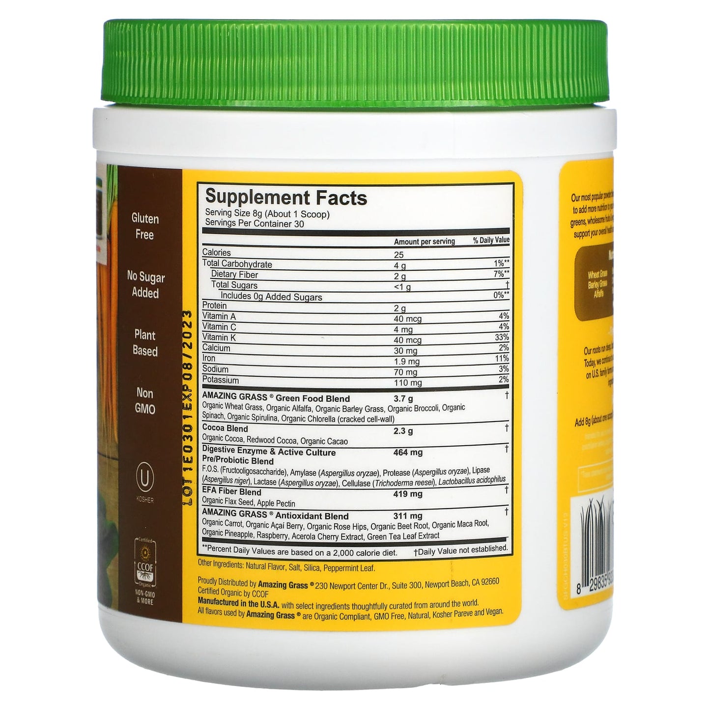 Amazing Grass, Greens Blend, Superfood, Chocolate, 8.5 Oz UPC 829835933006 | HiLife Vitamins