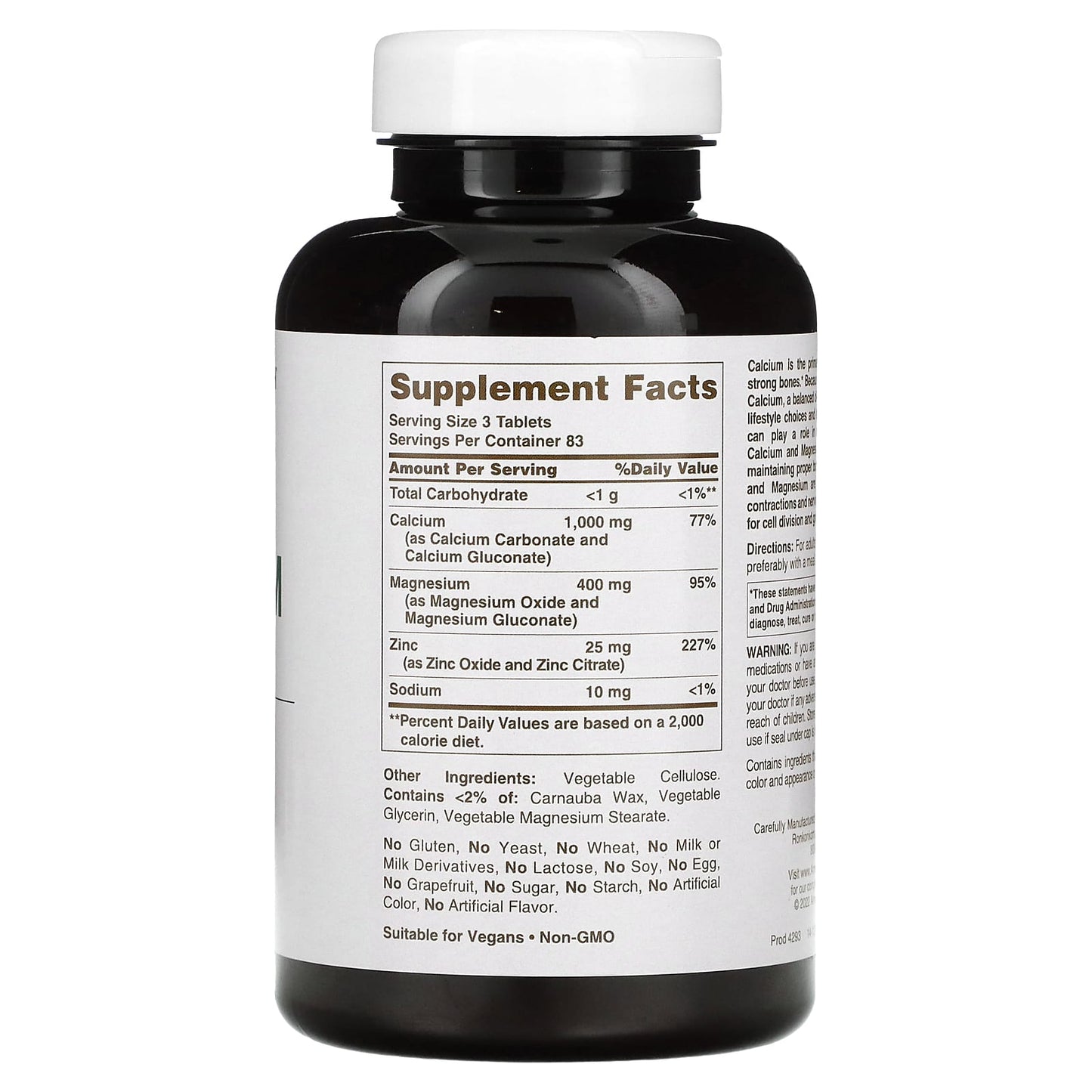 American Health, Chelated Calcium & Magnesium w/Zinc, 250 Tablets UPC 076630042932 | HiLife Vitamins