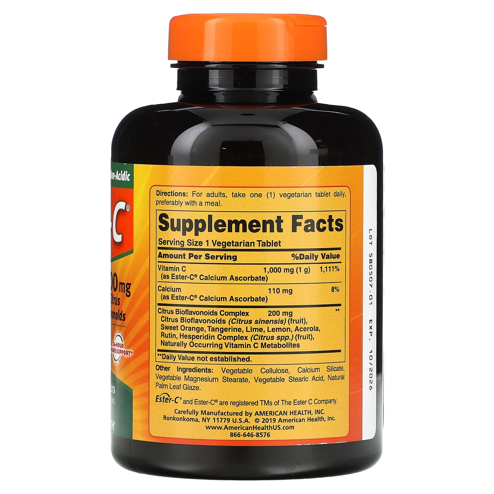 American Health, Ester-C w/Citrus Bioflavonoids 1000mg, 180 Tab Vegi Tablets UPC 076630169844 | HiLife Vitamins