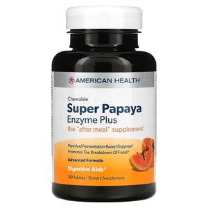 American Health, Super Papaya Enzyme Plus Chewable, 180 Tablets - 076630502047 | Hilife Vitamins