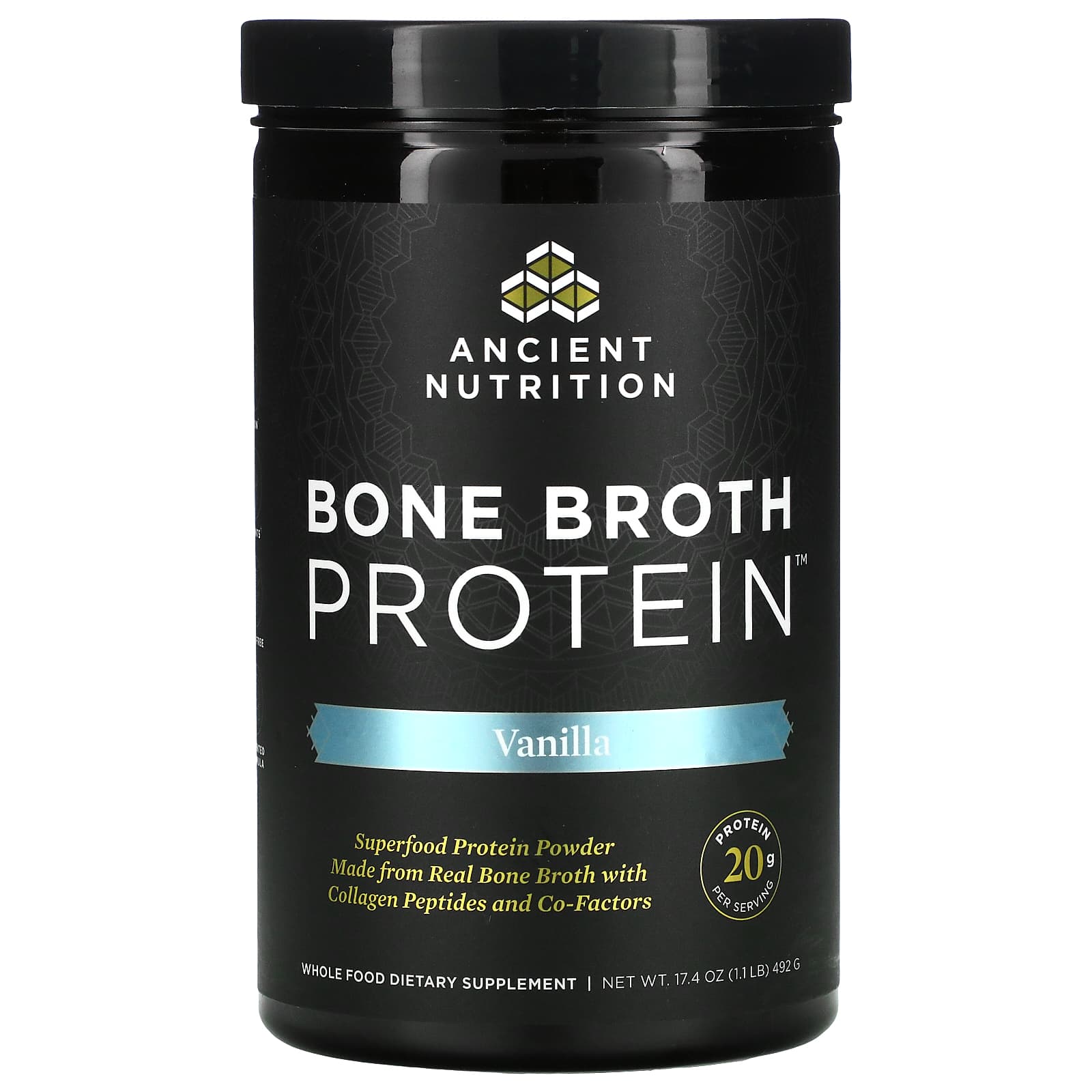 Ancient Nutrition, Bone Broth Protein Vanilla, 16.2 Oz UPC 816401020017 | HiLife Vitamins