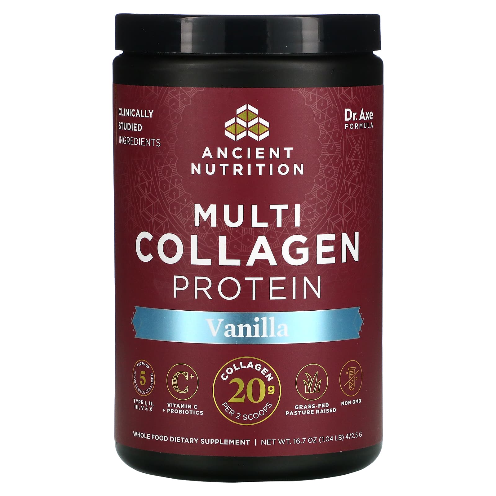 Ancient Nutrition, Multi Collagen Protein Vanilla, 16.8 Oz UPC 816401021854 | HiLife Vitamins
