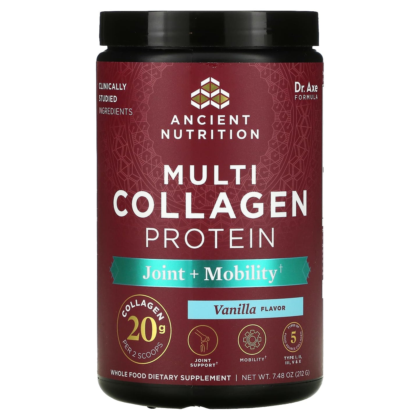 Ancient Nutrition, Multi Collagen Protein, Joint + Mobility, Vanilla, 7.48 Oz UPC 816401022325 | HiLife Vitamins