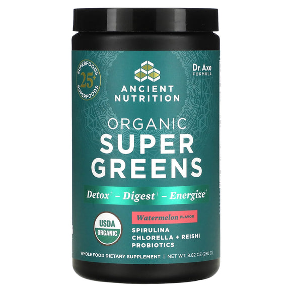 Ancient Nutrition, Organic SuperGreens, Watermelon Flavor, 8.82 oz - 816401025746 | Hilife Vitamins