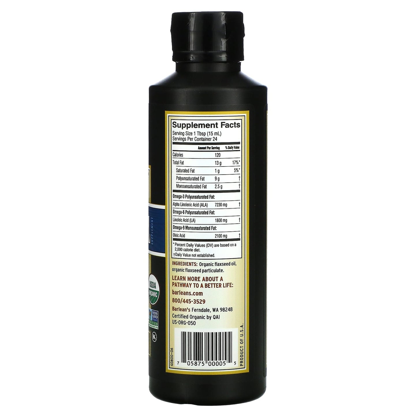 Barlean's, Lignan Flax Oil Organic, 12 Oz oil UPC 705875000055 | HiLife Vitamins